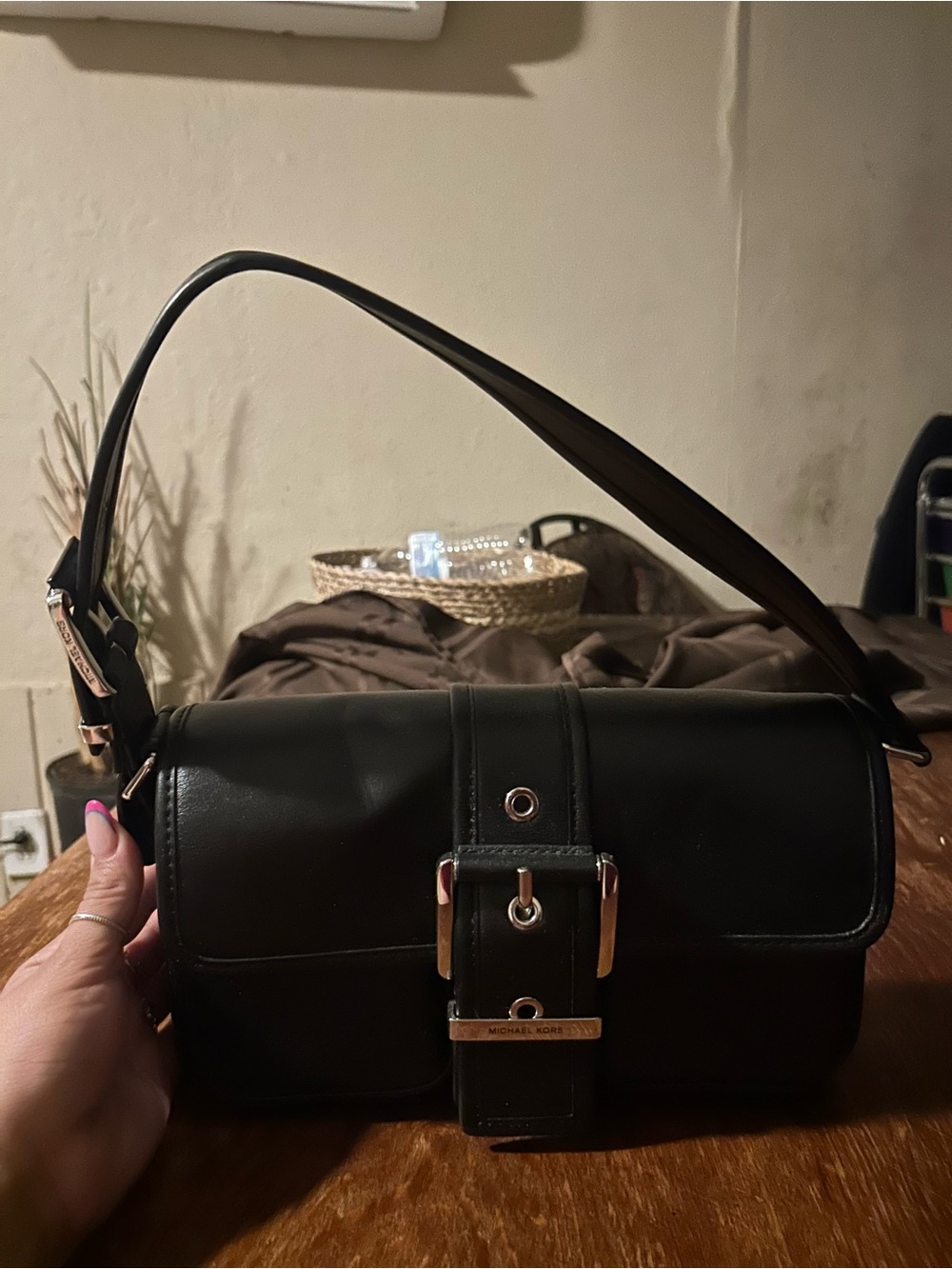 Michael Kors Black Leather Buckle Shoulder Bag